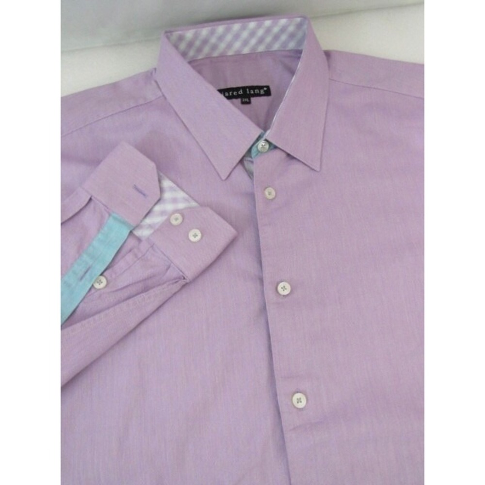 JARED LANG Purple Lavender Mens Shirt Sz XL‎ Contrast Point Collar